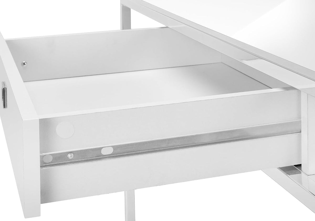 Computer Desk, Home Office, Laptop, Storage Drawers, 48" l, Work, White Laminate, Chrome Metal