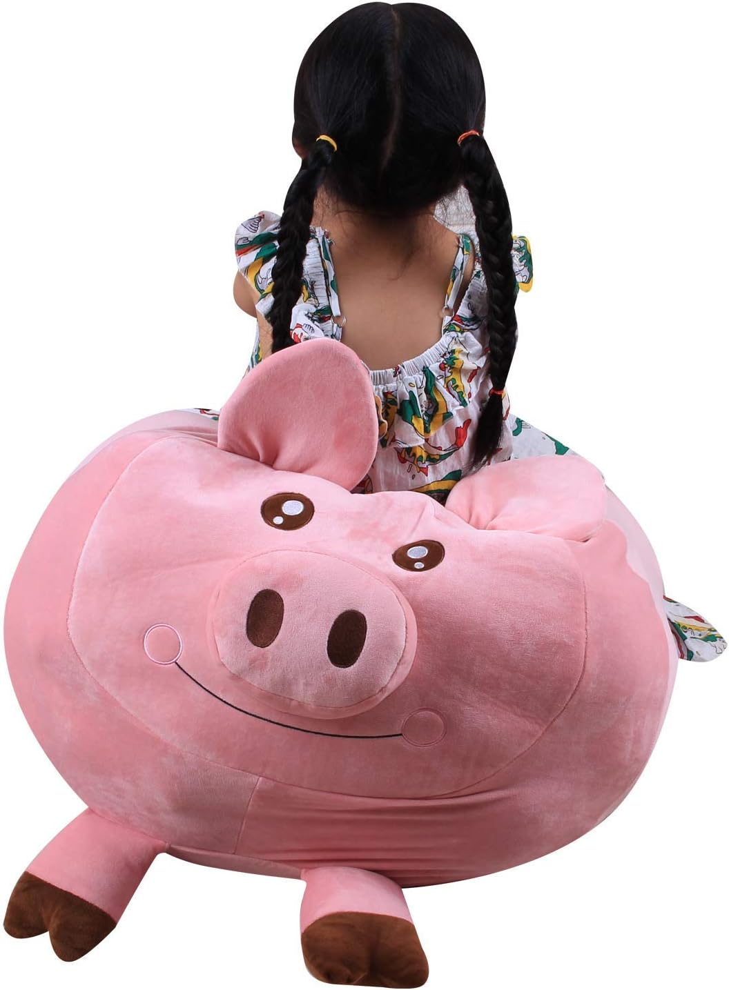 Stuffed Animal Storage Kids Bean Bag Storage Extra Large Kids Toy Organizer Plush Pouf Chair (Pig)