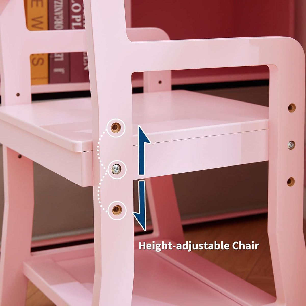 IDEALHOUSE Space-Saving L-Shaped Kids Desk and Chair Set,Pink