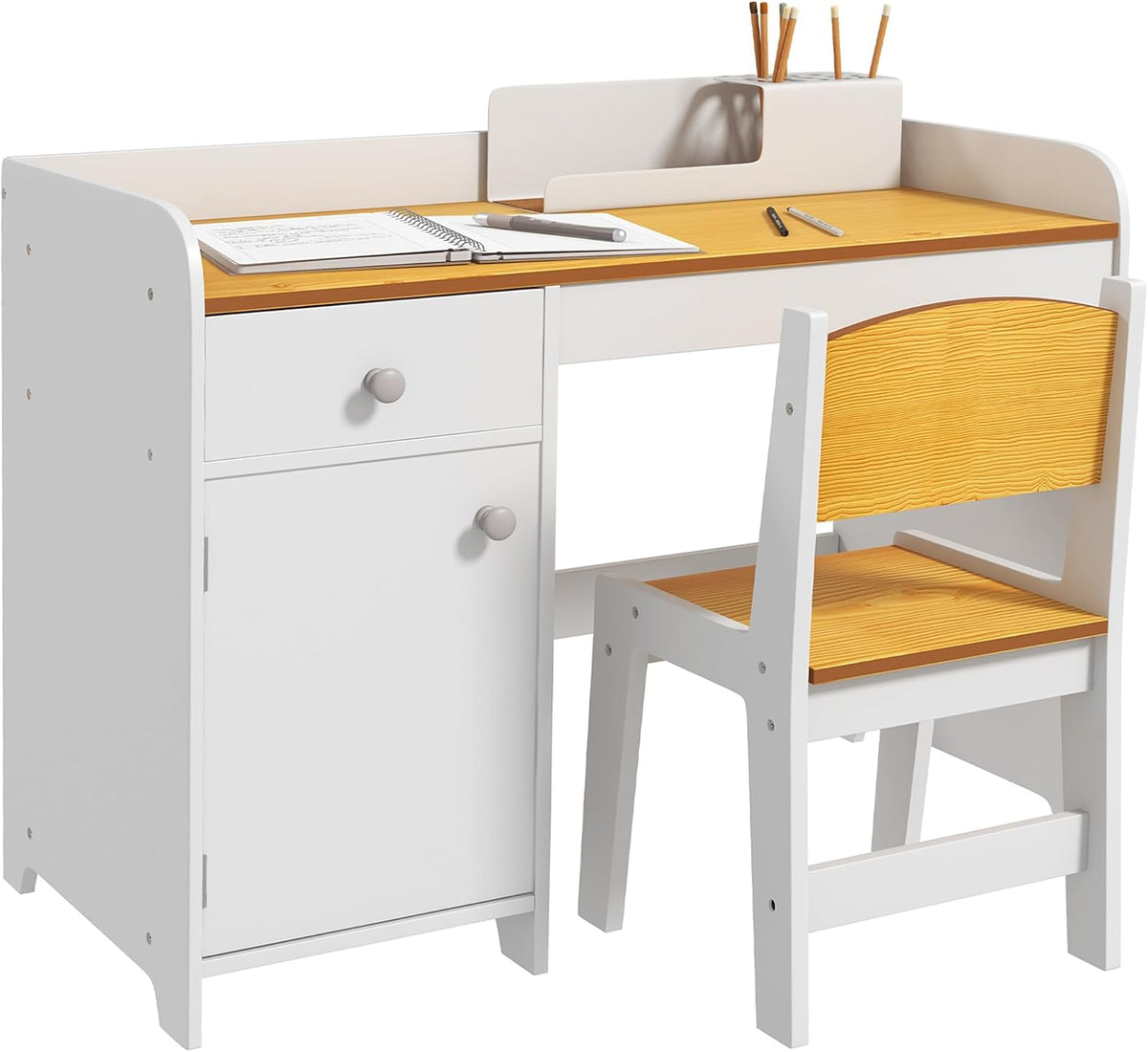Qaba Kids Desk and Chair Set with Storage Drawer for Children White