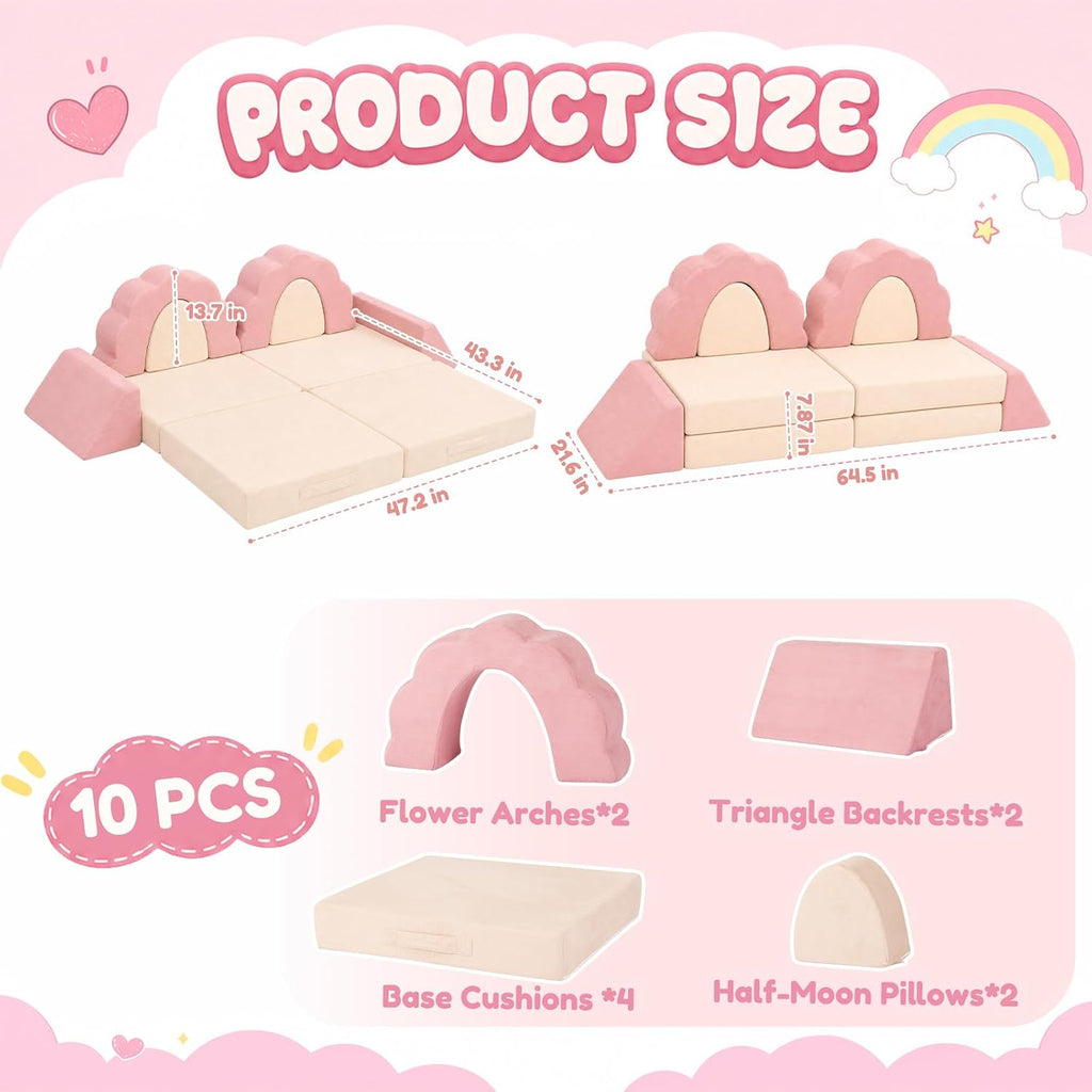 Flower Kids Mini Play Couch, Modular Foam Sofa for Playroom & Bedroom