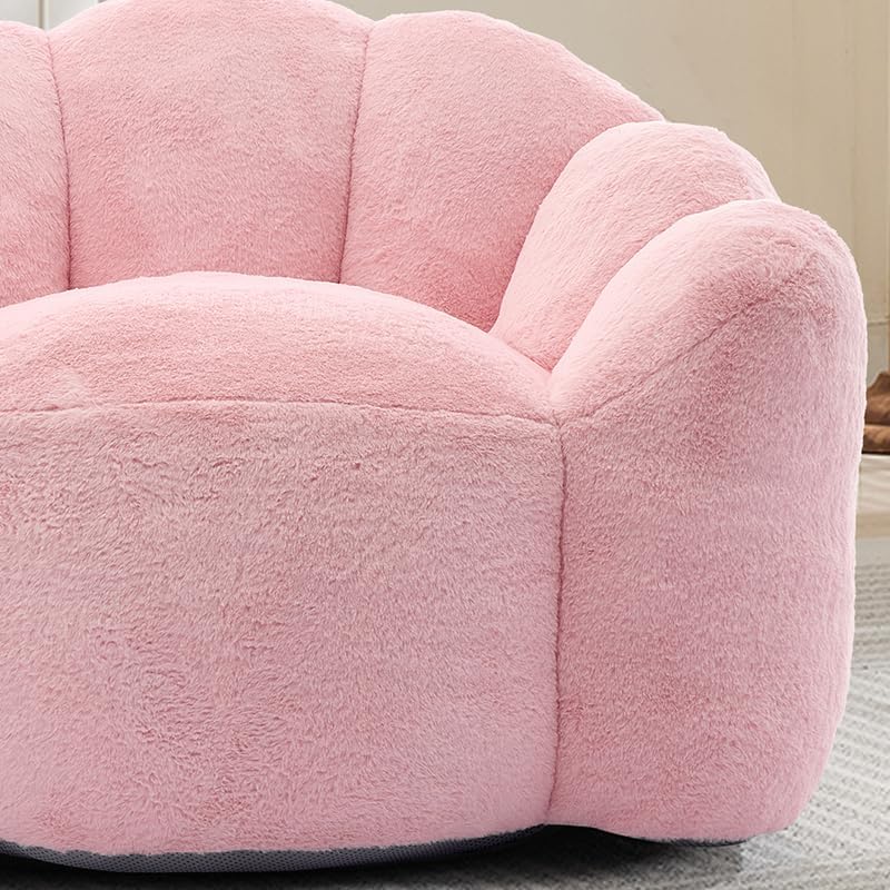 Pink Compression Bean Bag Chair for Adults, Comfy Flowers Beanbag Chairs with Curved Backrest, Soft Floor Singe Sofa with Pull Ring, No Assembly Required (Pink)