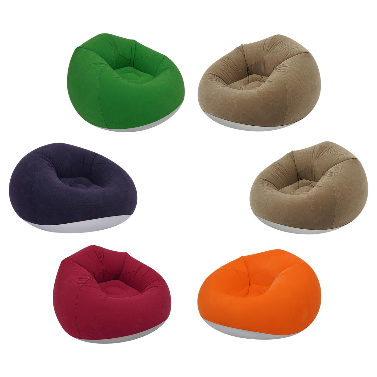6 Pcs Inflatable Bean Bag Chairs for Adults with Foot Pump, 330lbs Capacity Blow up Couch Folding Portable Inflatable Couch Lazy Sofa for Living Room Reading Gaming (Coffee Color)