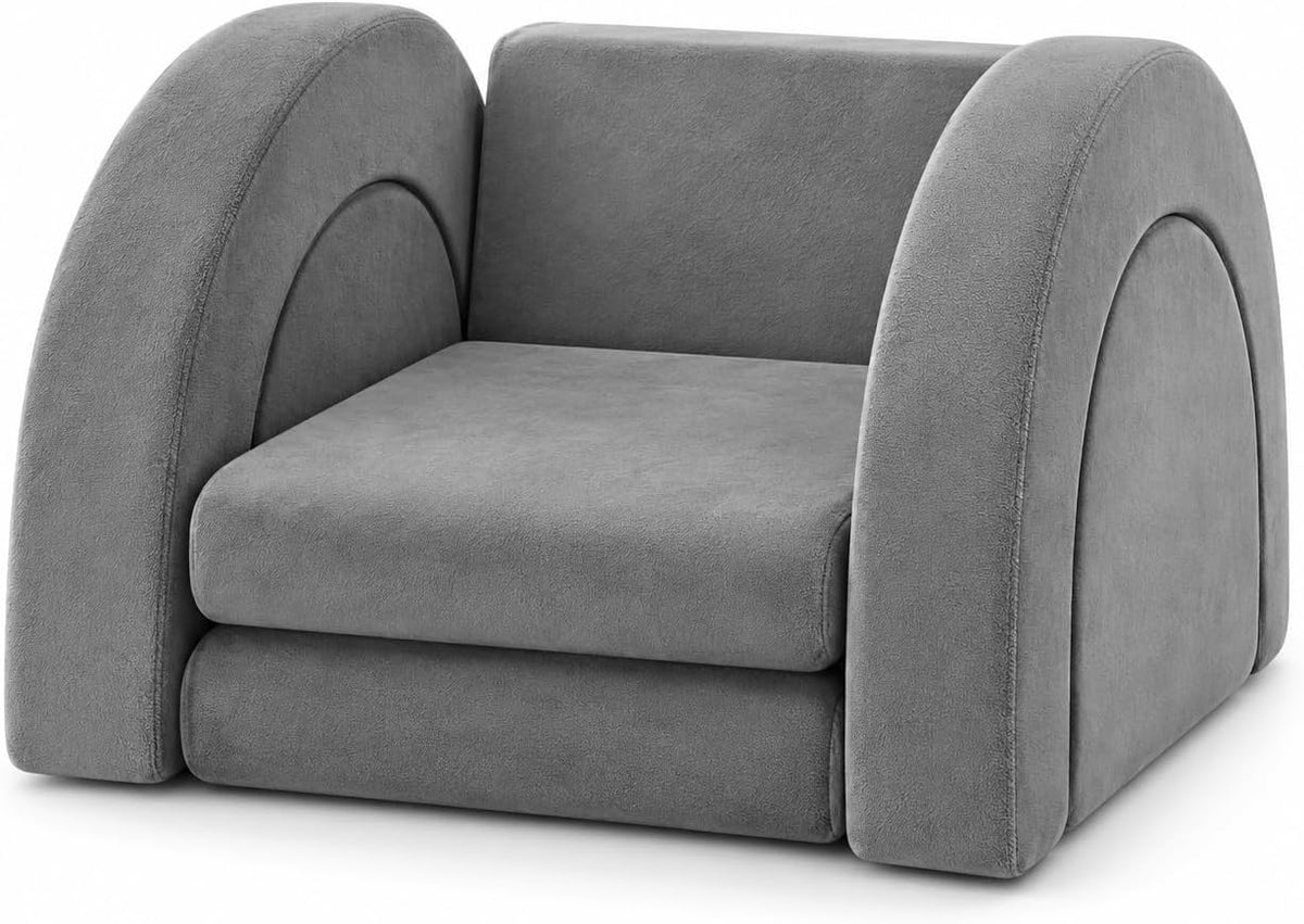 PY HOME & SPORTS Kids Modular Sofa Play Set, 7-Piece Creative Foam Couch for Children, Soft Coral Fleece, Multiple Configurations, Improves Hands-On Skills & Imagination, Compressed Packaging(Grey)