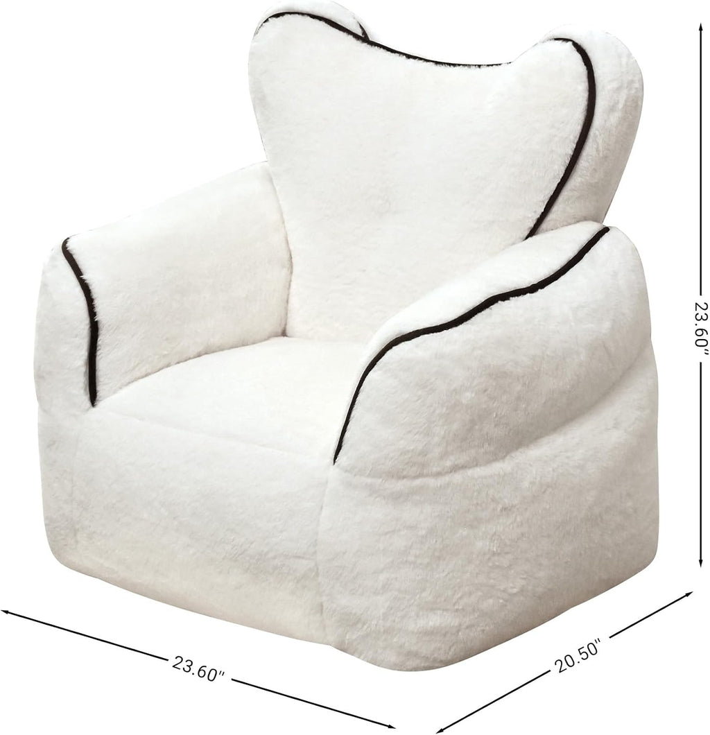 Heart-Shaped Kids Faux Fur Bean Bag Chair, Cozy Plush Lounger with High-Density Foam, Soft Reading Chair for Children's Bedroom Playroom, White