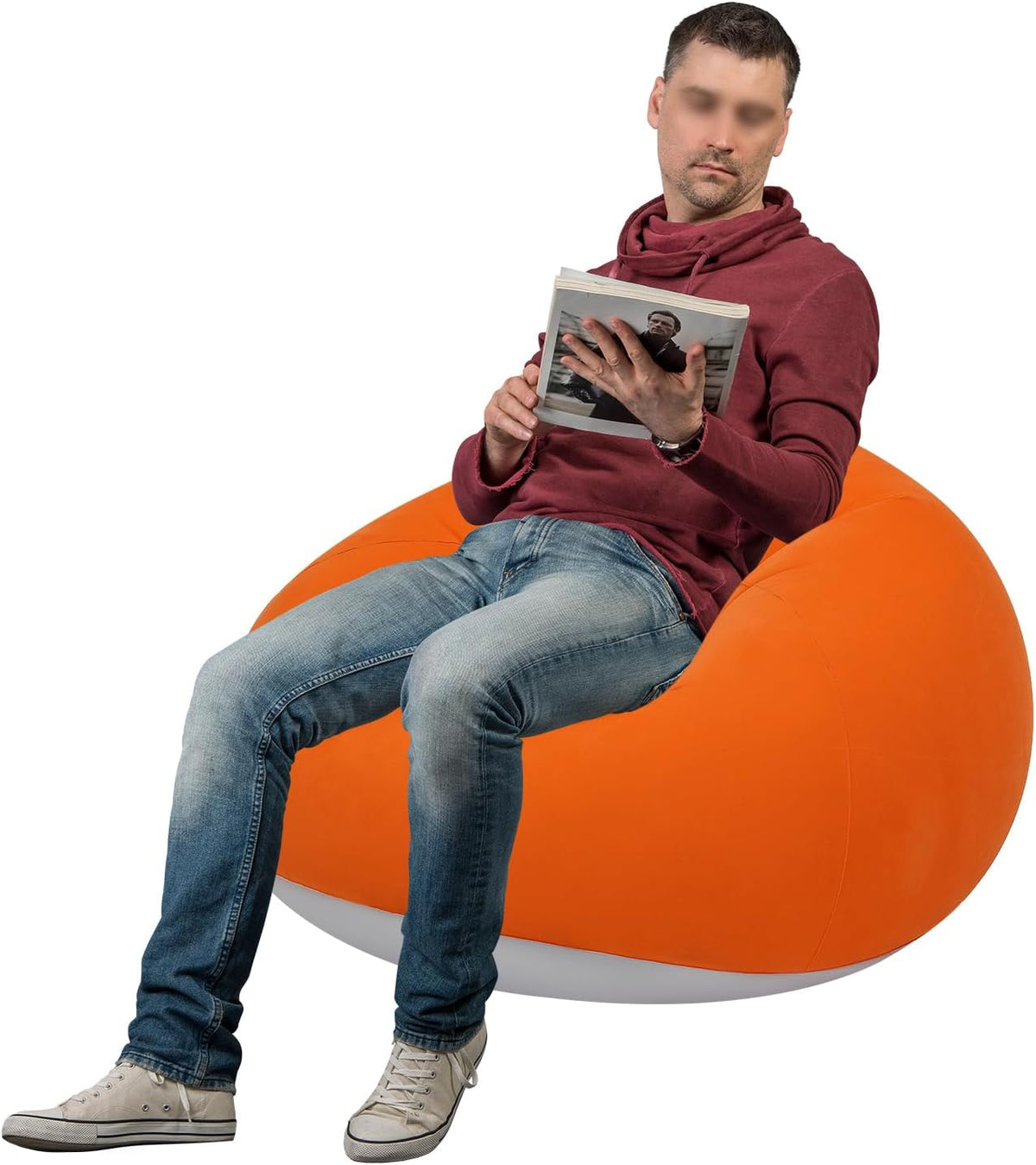 6 Pcs Inflatable Bean Bag Chair Set Blow Up Couch with Foot Pump Inflatable Chairs for Movie Night Outdoor Sofa for Camping Beach & Lounge (Orange)