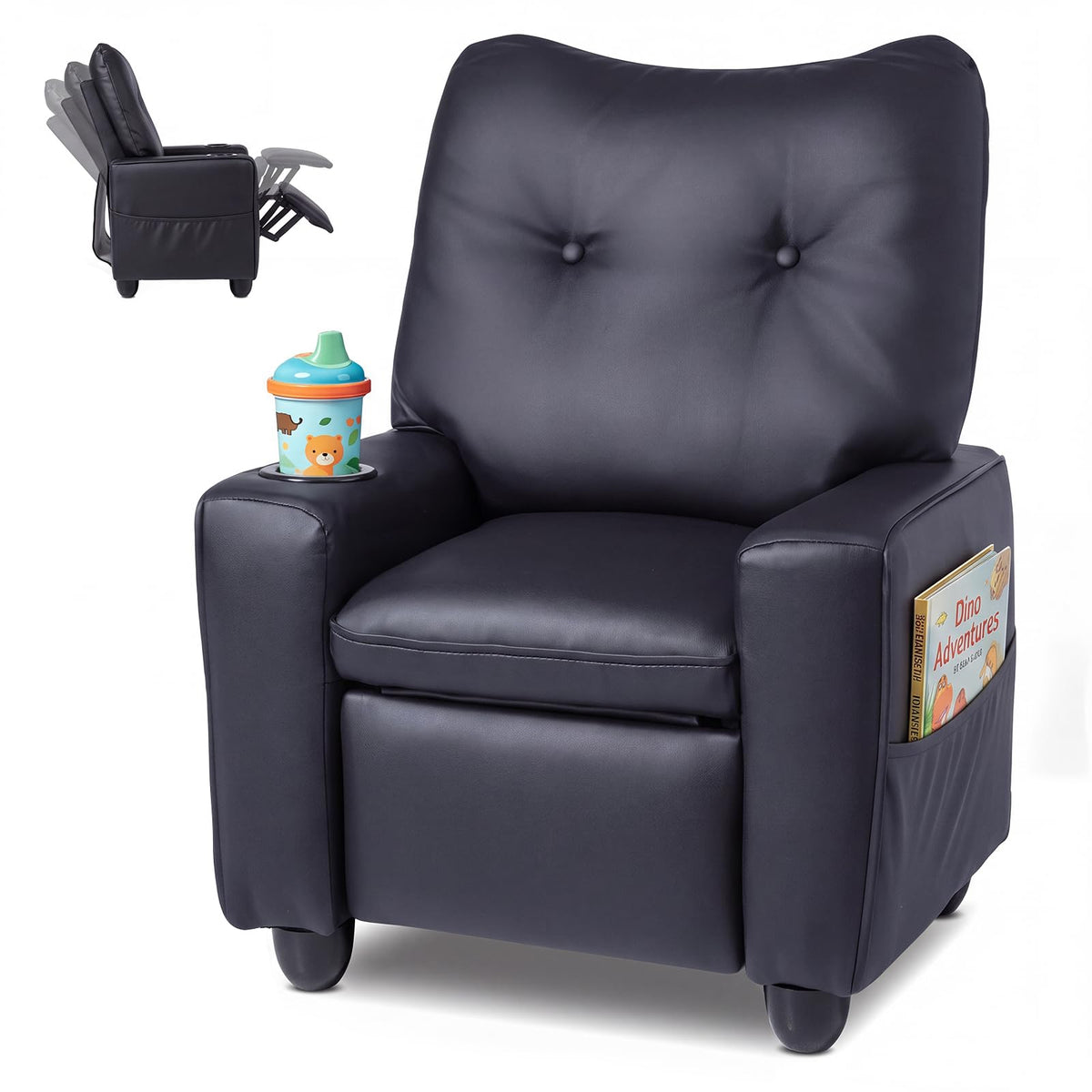 HONEY JOY Kids Recliner, PU Leather Toddler Sofa for Ages 3+ (Pink)