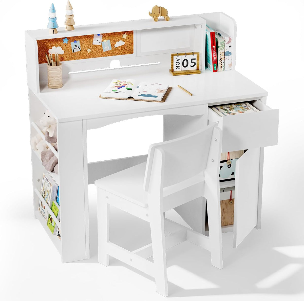 JOYMOR Kids Desk and Chair Set with Bookshelf & Storage Cabinet (Extra Large)