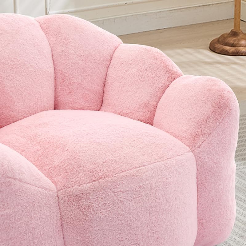 Pink Bean Bag Chair for Adults, Comfy Giant Beanbag Sofa with Armrests, Faux Fur Lotus Shaped Chairs for Kids, Boneless Floor Couch for Living Room, Bedroom, Apartment, No Assembly (Pink)