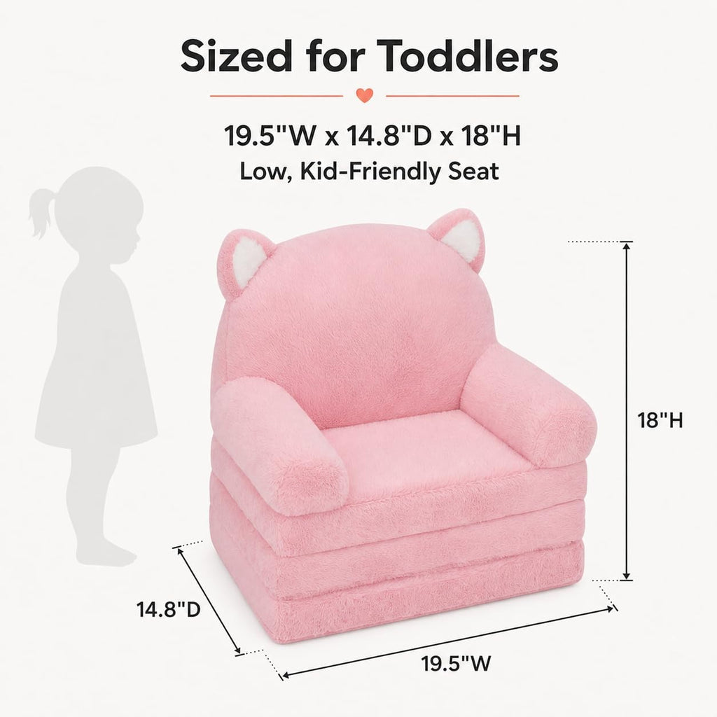 MONKISS Kids Couch, Comfy Toddler Chair, 2 in 1 Fold Out Kids Sofa