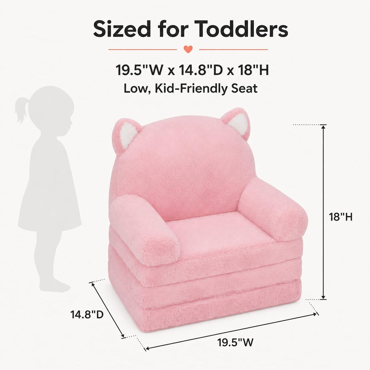 MONKISS Kids Couch, Comfy Toddler Chair, 2 in 1 Fold Out Kids Sofa
