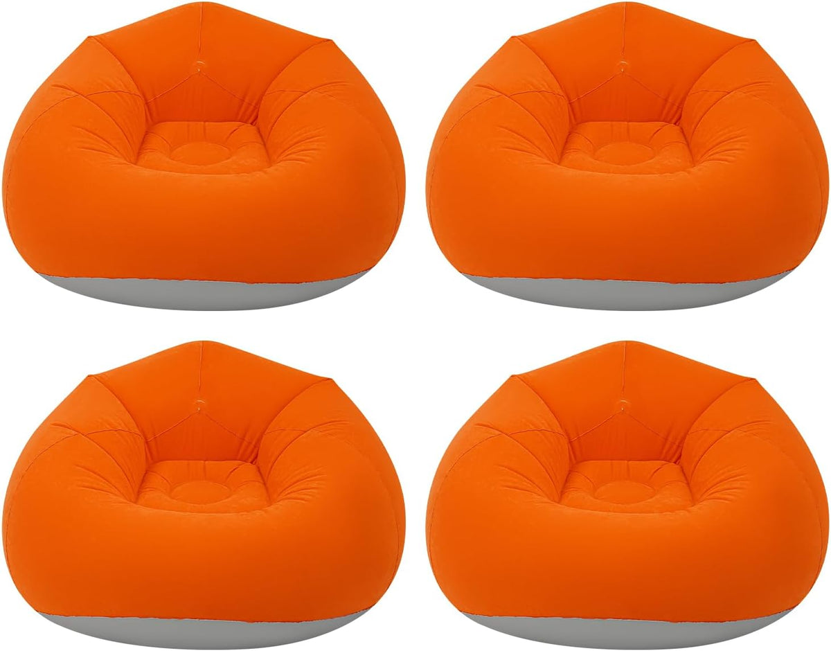 4Pcs Inflatable Chairs, 39.4x23.6in Outdoor Foldable Inflatable Lazy Sofa, Portable Inflatable Bean Bag Sofa Chairs with High-End Foot-Operated Air Pump (Orange)