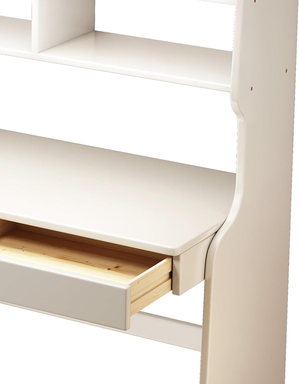 Kids Desk Kids Table with Bookshelf and Two Drawers Rubberwood Kids Media Desk Student Learning Computer Workstation and Writing Desk(White)