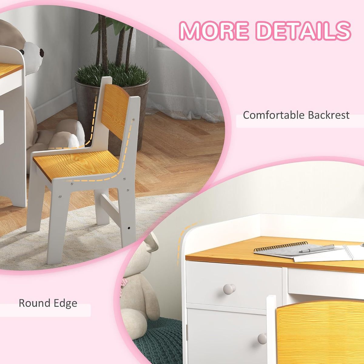 Qaba Kids Desk and Chair Set with Storage Drawer for Children White