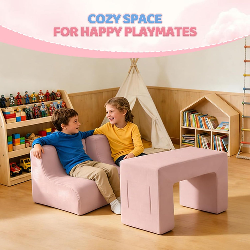 ONCLOUD Kids Corduroy Bean Bag Chair, Soft Foam Lounger for Kids Room & Playroom, Pink