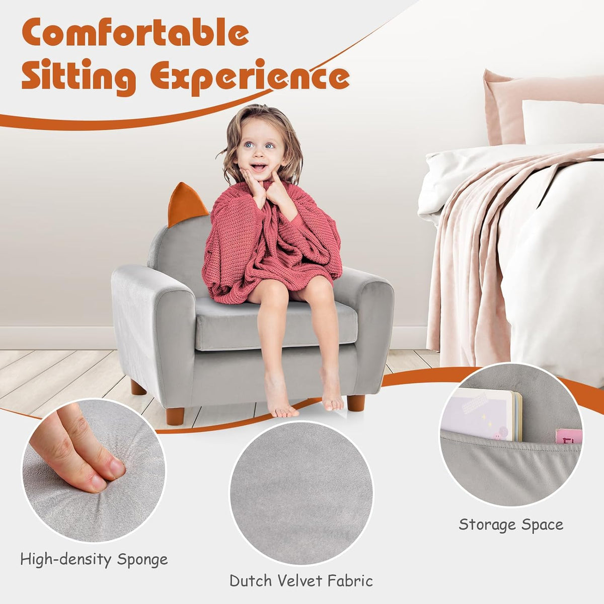 INFANS Kids Sofa, Children Armrest Chair with Sturdy Wood Construction and Dutch Velvet, Upholstered Toddler Armrest Couch Furniture for Nursery Kindergarten Playroom Preschool, Gift for Boys Girls