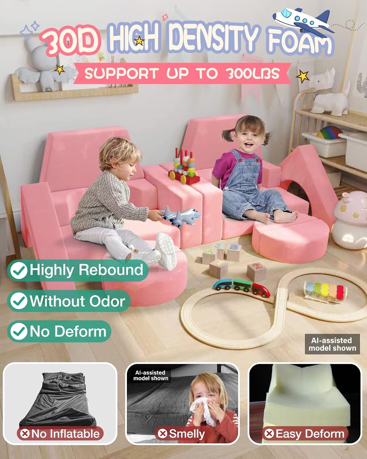 YEFU 15pcs Modular Kids Play Couch，1000+ Imagination Creative Play