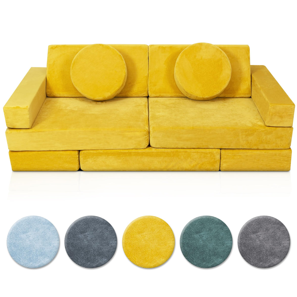 Lunix Replacement Cover for LX15 14pcs Modular Kids Couch, Washable Premium Velvet Fabric, Foam not Included - Stone Gray