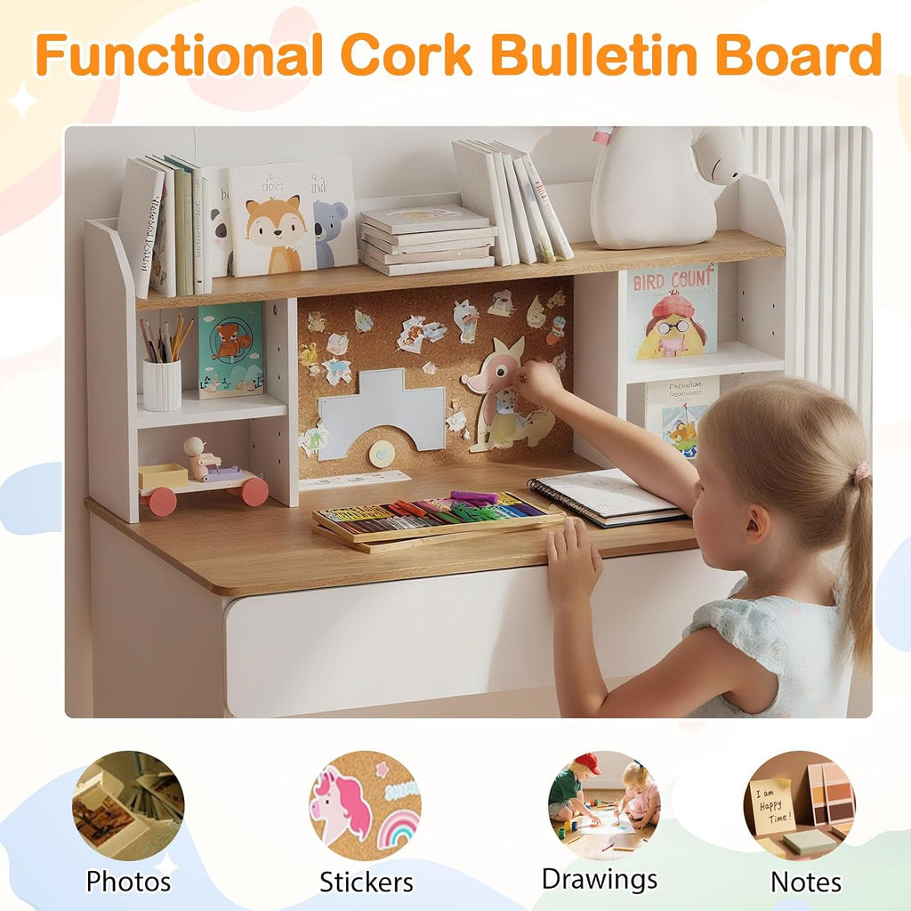 Costzon Kids Study Desk, Student Writing Table with Power Outlets (White)