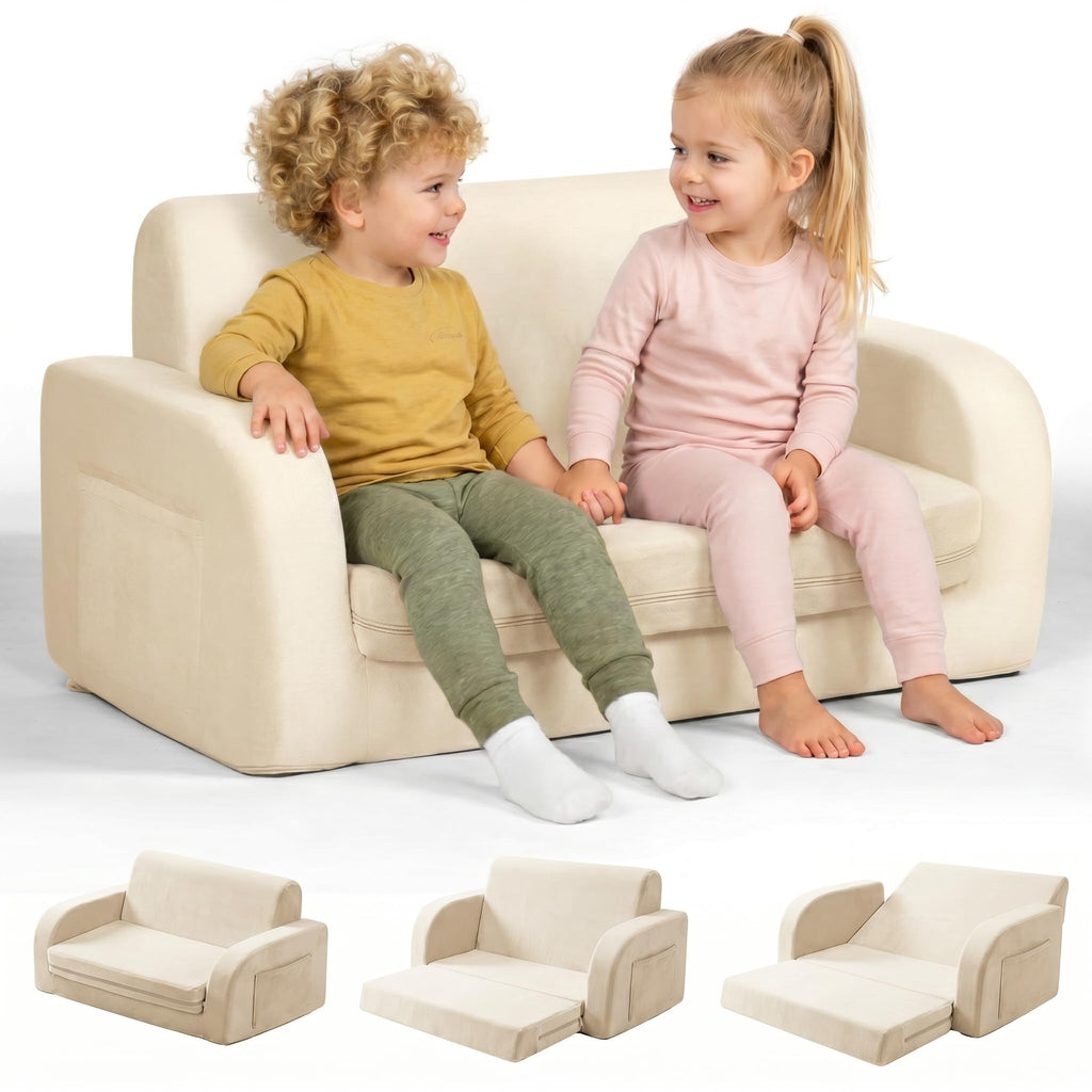 little dove 3-in-1 Extra Wide Convertible Kids Couch, Flip Open Kid Sofa, Machine-Washable Kid Couch for Girls, Kids Sofa for Fun Playtime, Gray