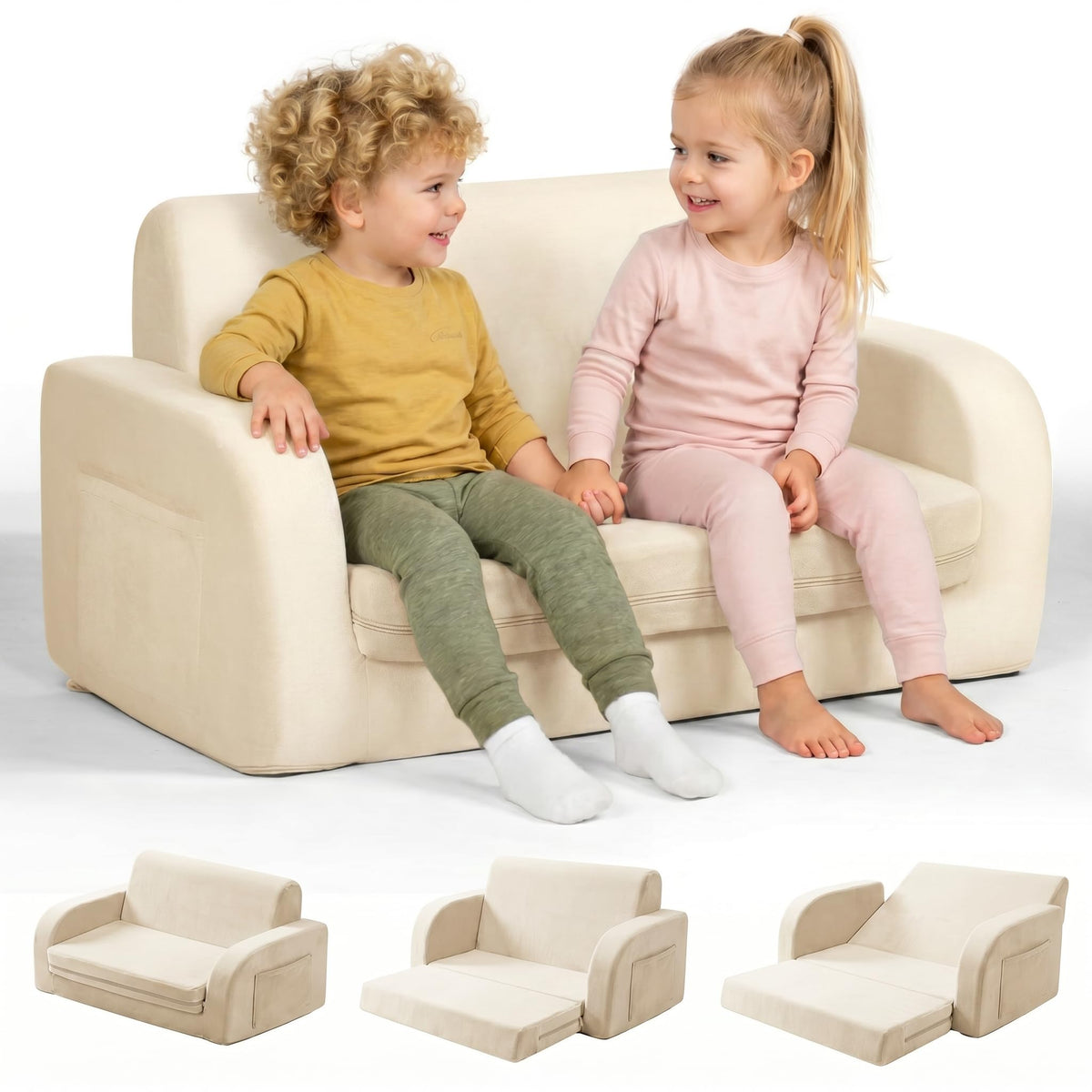 little dove 3-in-1 Extra Wide Convertible Kids Couch, Flip Open Kid Sofa, Machine-Washable Kid Couch for Girls, Kids Sofa for Fun Playtime, Gray