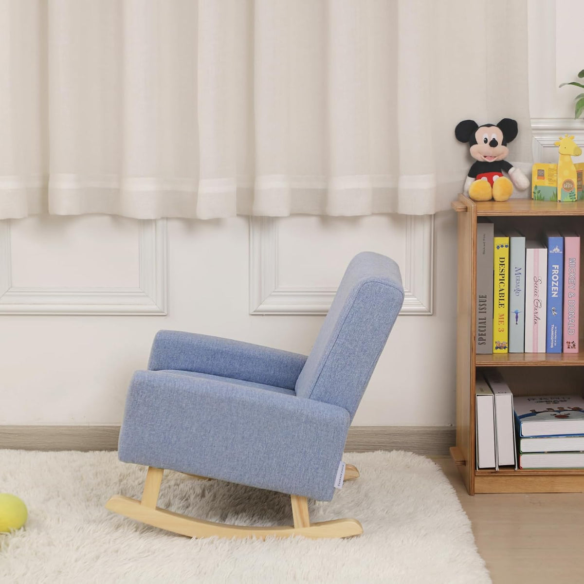 Baby Rocking Chair,Toddler Chair,Kids Chair,Kids Sofa, Shaky Wooden Foot and Linen Fabric,Toddler Rocking Armchair for Boys and Girls Rest (Blue)