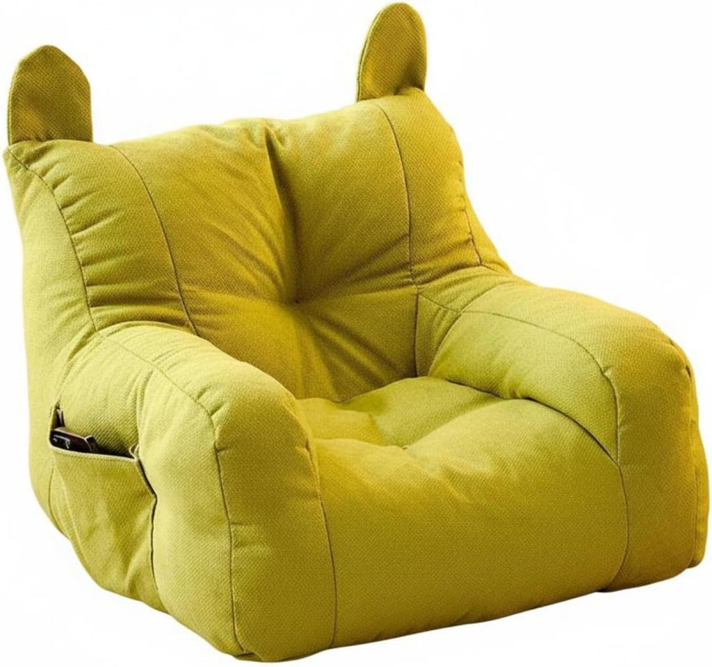 Children Reading Sofa Armchair Lounge Chair Bear Seat Soft Linen Upholstered Cushion Wooden Frame Suitable for Bedroom Living Room Nursery, Green