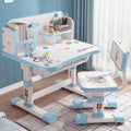 Kids Desk and Chair Set, Height Adjustable Astronaut Pattern Children School Desk with Shelf & Large Drawers, Kids Writing Study Table for Boys Girls 3+ (Blue H)