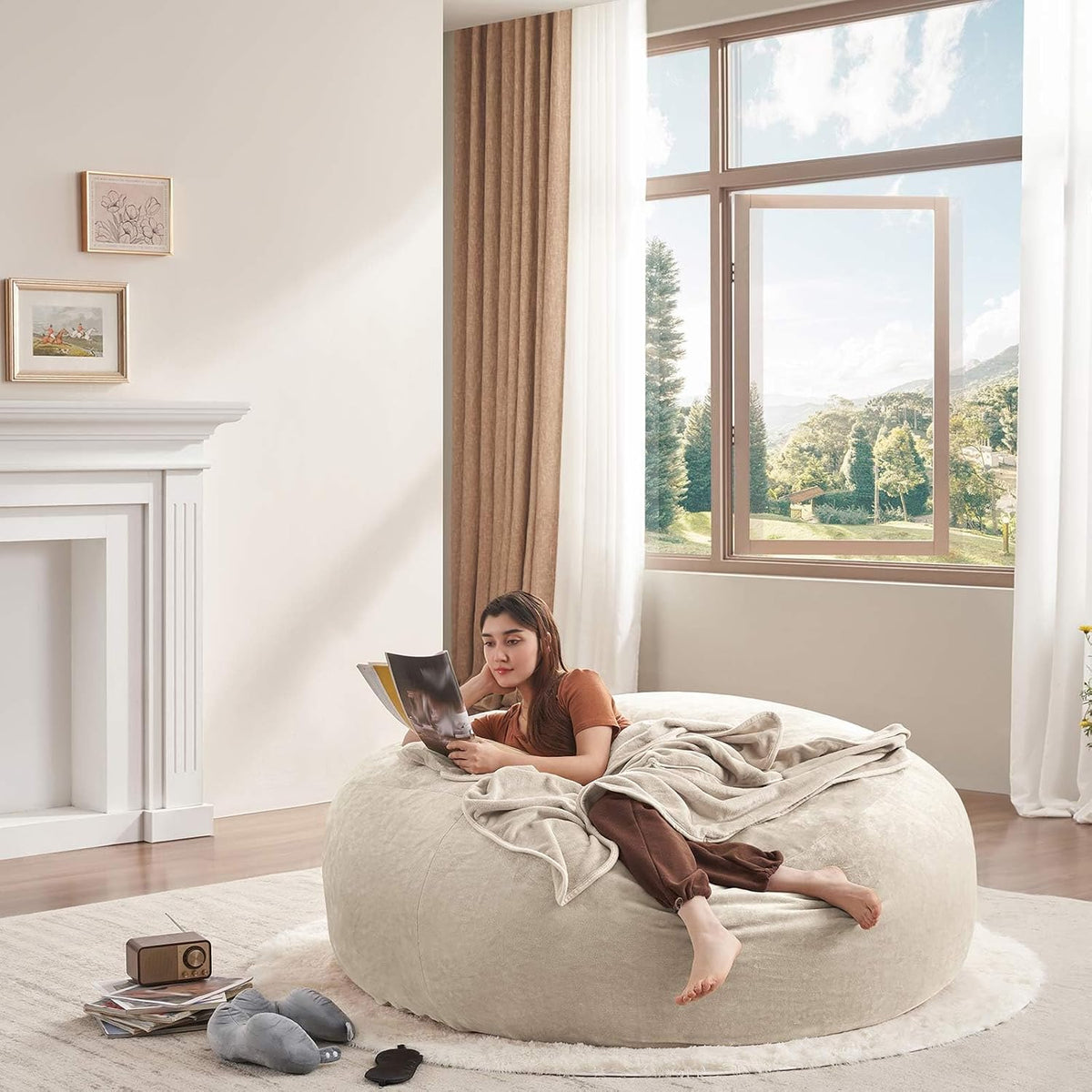 6FT Bean Bag Chair, Memory Foam Filled Adult Bean Bag Sofa