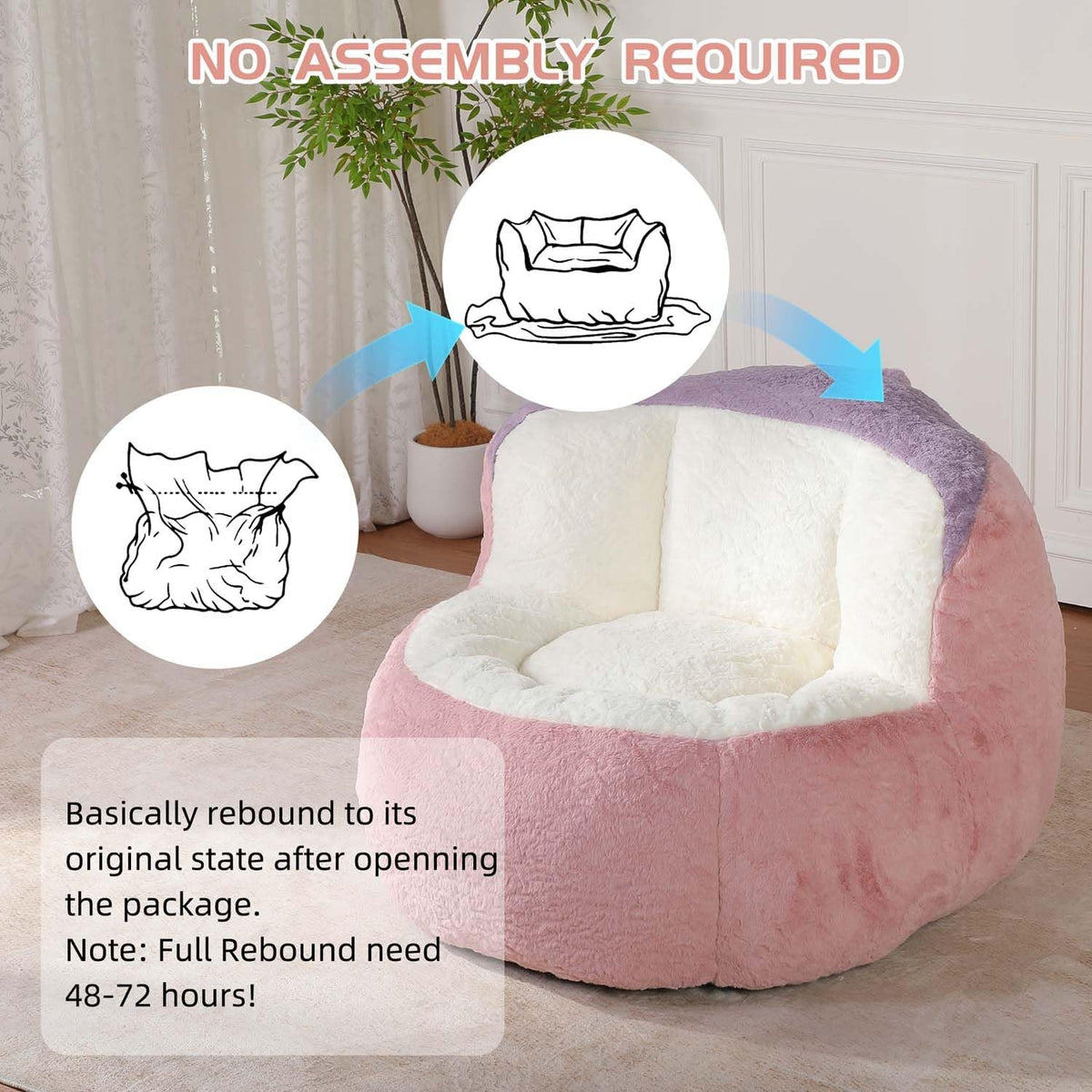 Oversized Bean Bag Chairs, Memory Foam Boneless Lazy Sofa, Faux Fur Floor Comfy Lounger, No Assembly Required for Bedroom, Apartment and Living Room (Pink)