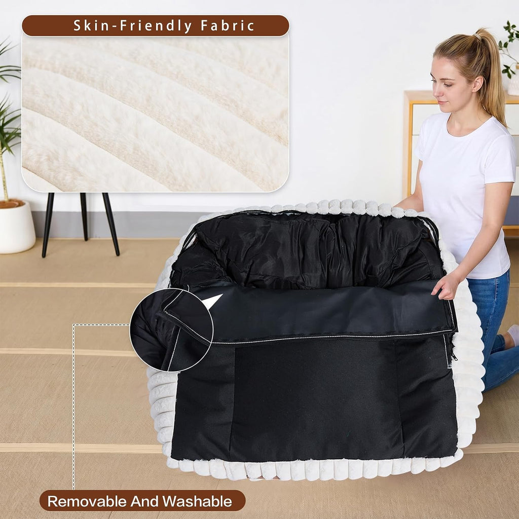 Small Kids Bean Bag Chair,Memory Foam Filled Bean Bags with Beige Stripe Plush Bean Bag Sofa Removable&Washable Cover for Reading Gaming Bedroom Living Room Playroom