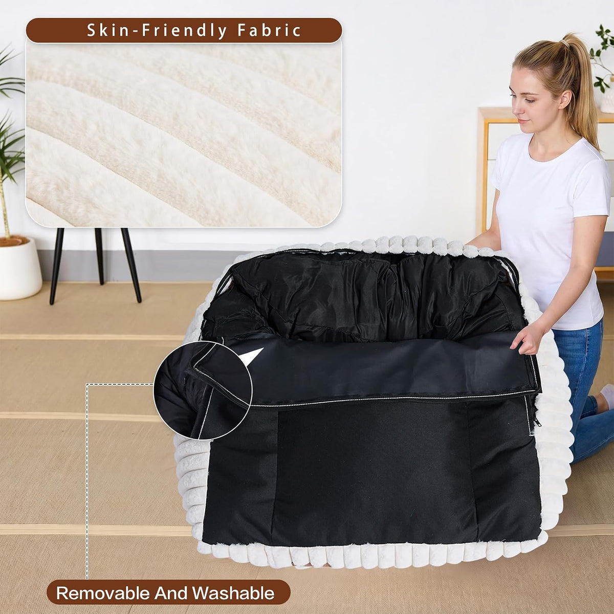 Small Kids Bean Bag Chair,Memory Foam Filled Bean Bags with Beige Stripe Plush Bean Bag Sofa Removable&Washable Cover for Reading Gaming Bedroom Living Room Playroom