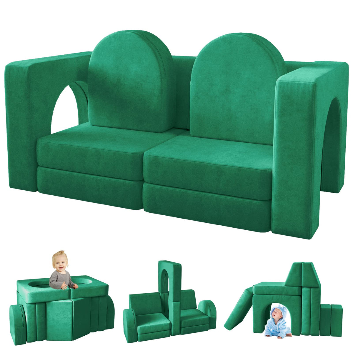 wanan Kids Couch 10PCS, Modular Kids Play Couch for Playroom Bedroom, 10 in 1 Multifunctional Kid Sofa for Playing, Creativing, Sleeping, Indoor Toddler Couches for Boys and Girls(Grey)