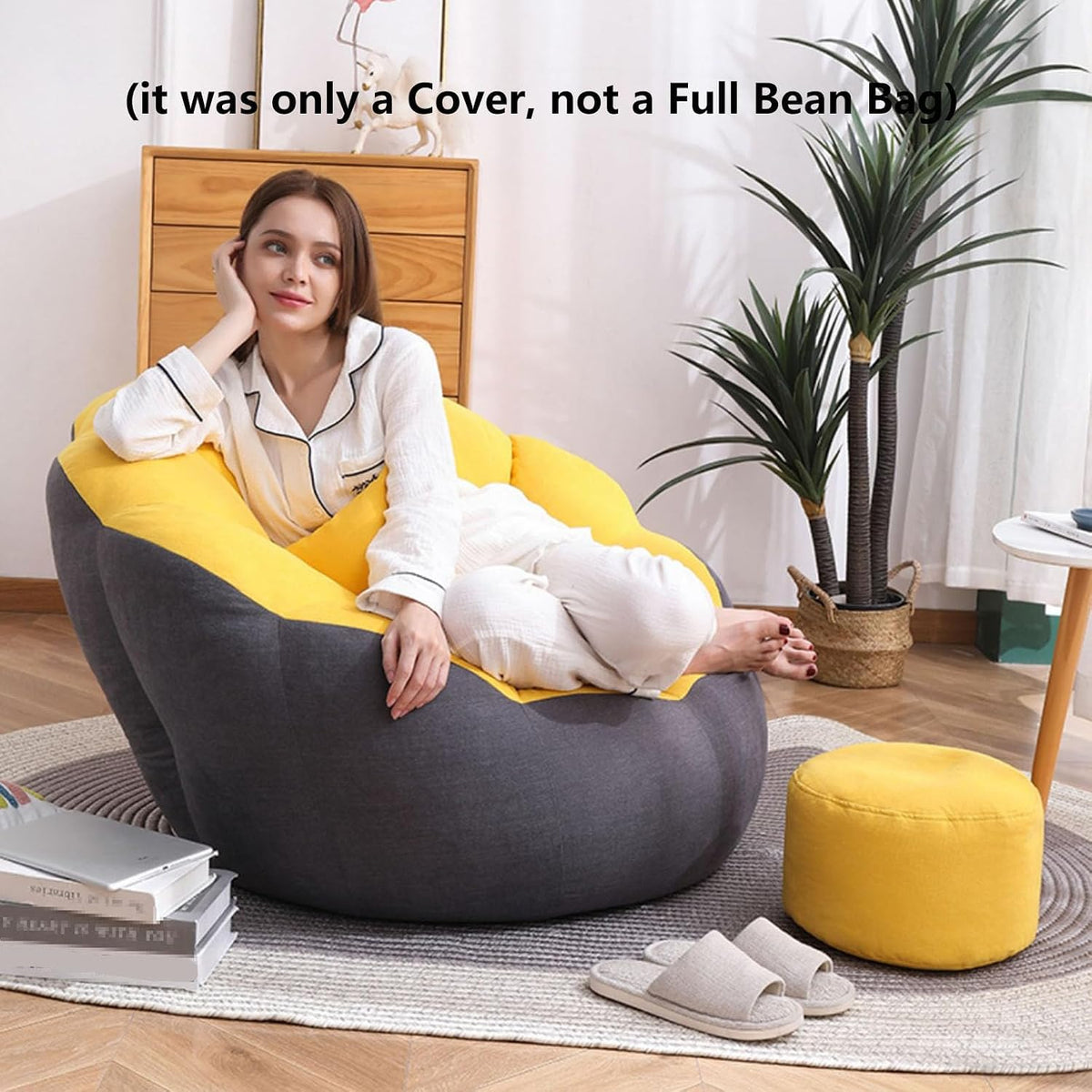 Ultra Soft Bean Bag Chair Cover, Stuffed Animal Storage Bean Bag Cover (No Filler) Soft Premium Stuffable Bean Bag Chair Cover Leakproof Furniture Protector,Grey Yellow,78x78x68cm