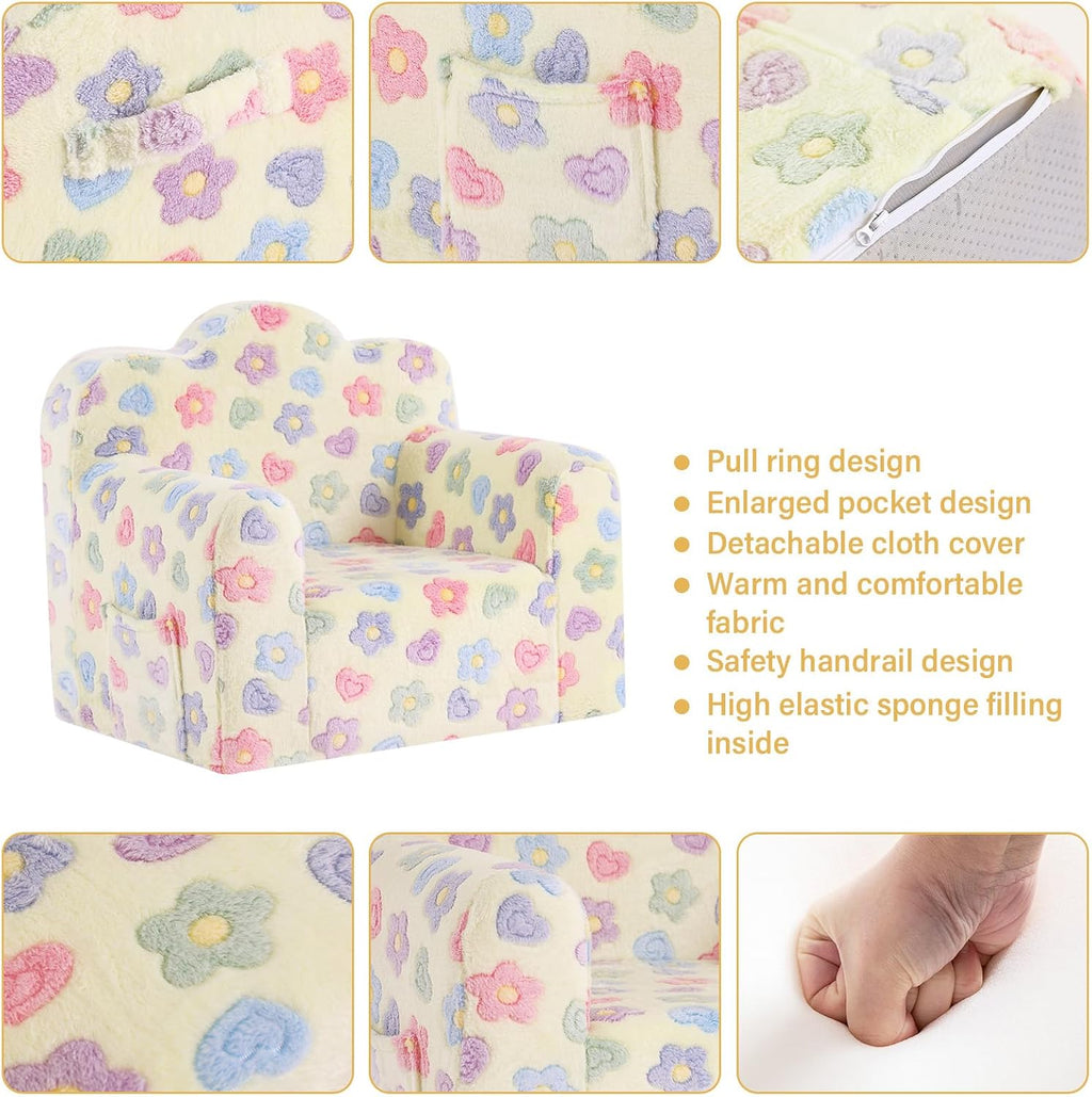 Tiita Kids Sofa, Childrens Couch with Carry Handle, Portable Toddler Foam Sofa Couch, Glow in The Dark Nursery Kids Couch, Lightweight Kids Chair for Playroom, Dorm Room, Small Space, Flower