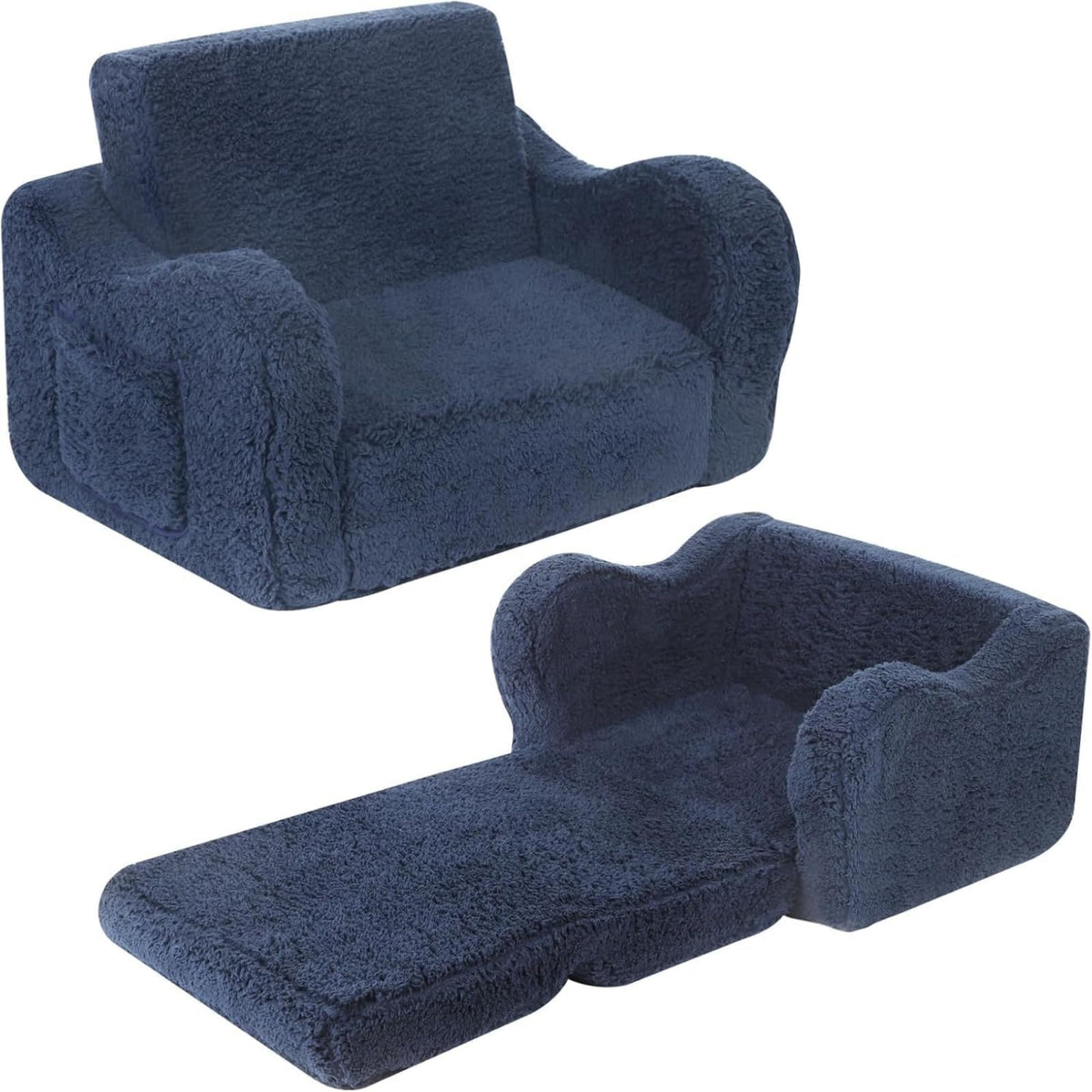 MOMCAYWEX Kids Sofa Chair, 2-in-1 Foldable Couch, Sherpa, Grey