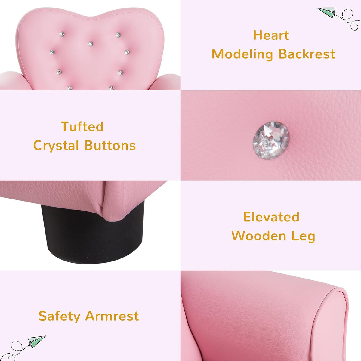 Qaba Kids Sofa Tufted Princess Chair for Preschool Child Pink