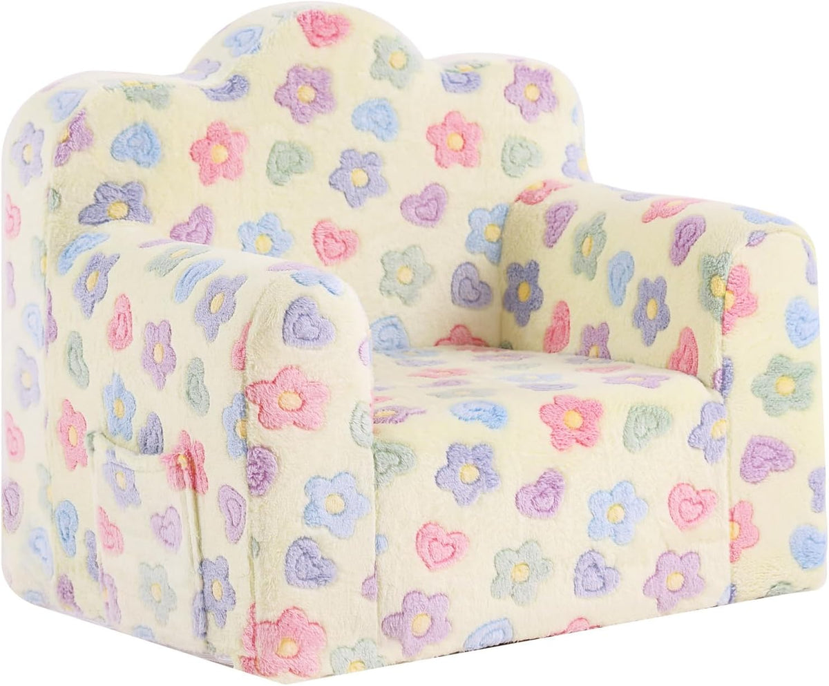 Tiita Kids Sofa, Childrens Couch with Carry Handle, Portable Toddler Foam Sofa Couch, Glow in The Dark Nursery Kids Couch, Lightweight Kids Chair for Playroom, Dorm Room, Small Space, Flower