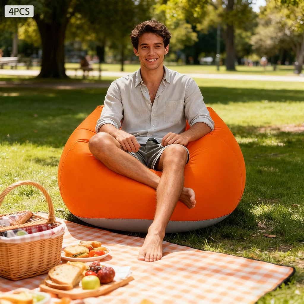 4Pcs Inflatable Chairs, 39.4x23.6in Outdoor Foldable Inflatable Lazy Sofa, Portable Inflatable Bean Bag Sofa Chairs with High-End Foot-Operated Air Pump (Orange)
