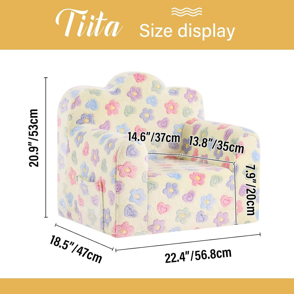 Tiita Kids Sofa, Childrens Couch with Carry Handle, Portable Toddler Foam Sofa Couch, Glow in The Dark Nursery Kids Couch, Lightweight Kids Chair for Playroom, Dorm Room, Small Space, Flower