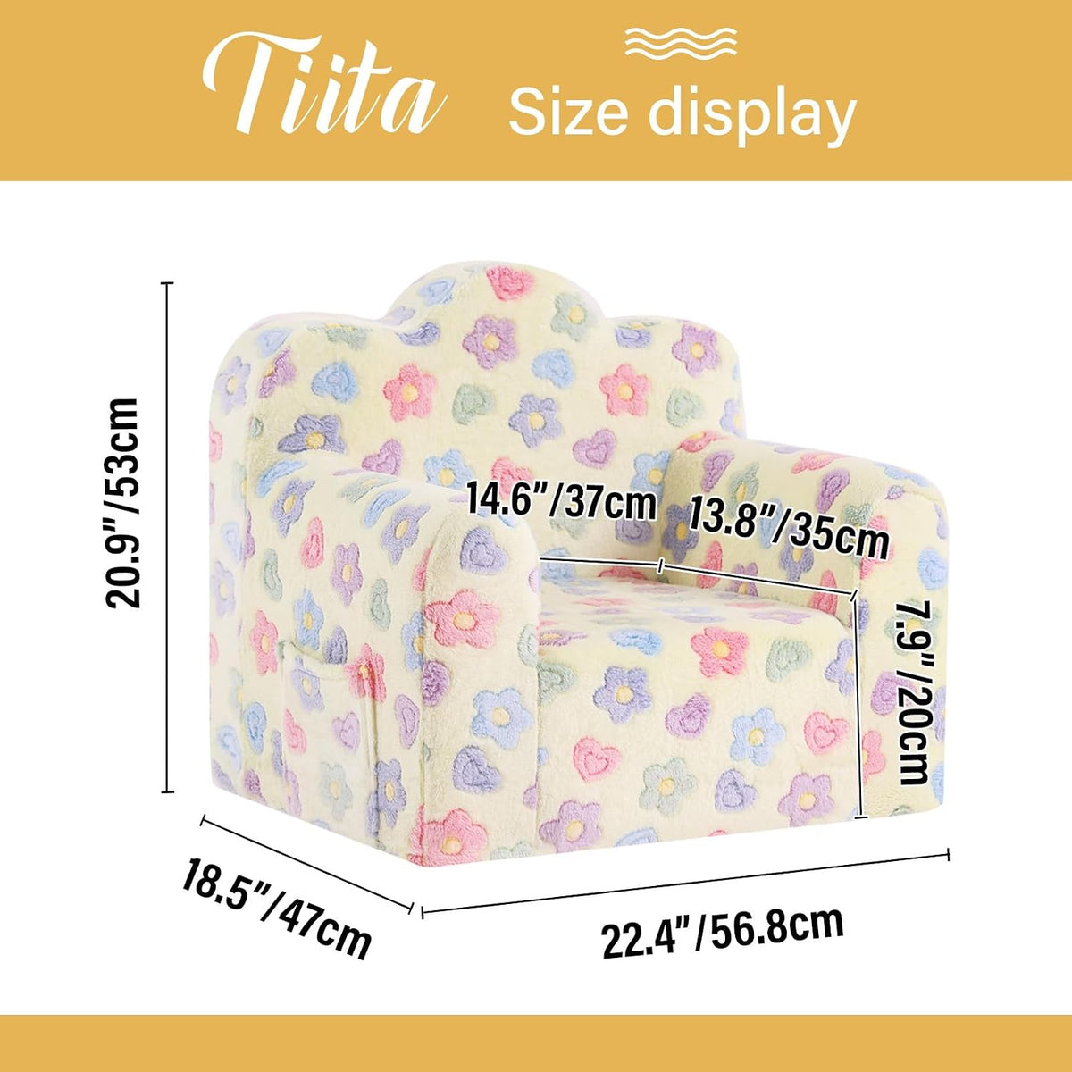 Tiita Kids Sofa, Childrens Couch with Carry Handle, Portable Toddler Foam Sofa Couch, Glow in The Dark Nursery Kids Couch, Lightweight Kids Chair for Playroom, Dorm Room, Small Space, Flower