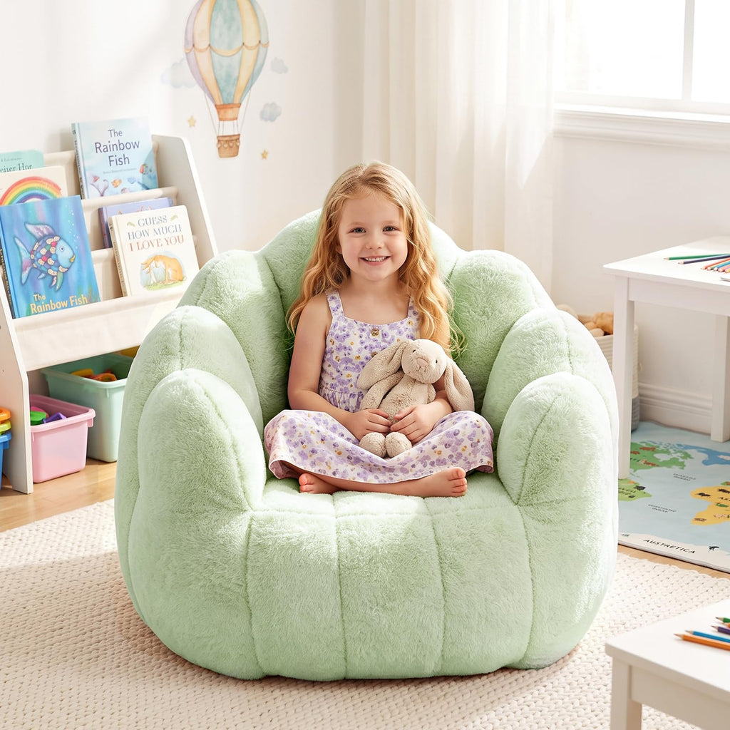 Kids Bean Bag Chair, Comfy Bean Bag Sofa with Handle for Boys Girls, Green