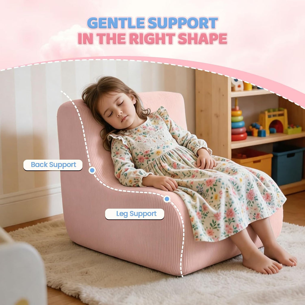 ONCLOUD Kids Corduroy Bean Bag Chair, Soft Foam Lounger for Kids Room & Playroom, Pink