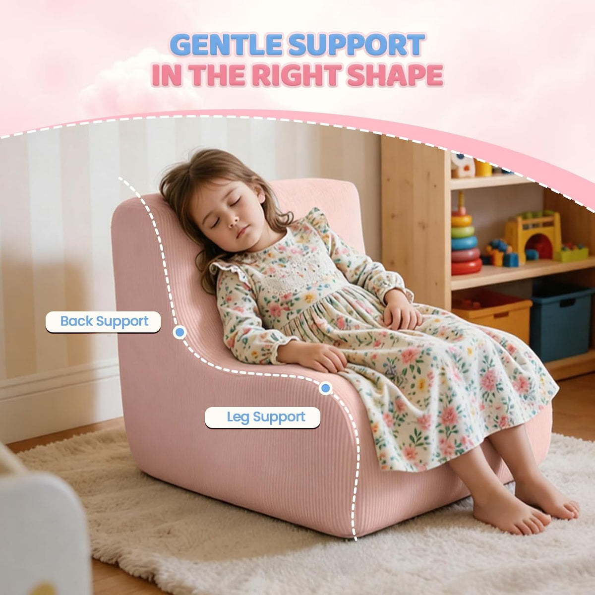 ONCLOUD Kids Corduroy Bean Bag Chair, Soft Foam Lounger for Kids Room & Playroom, Pink