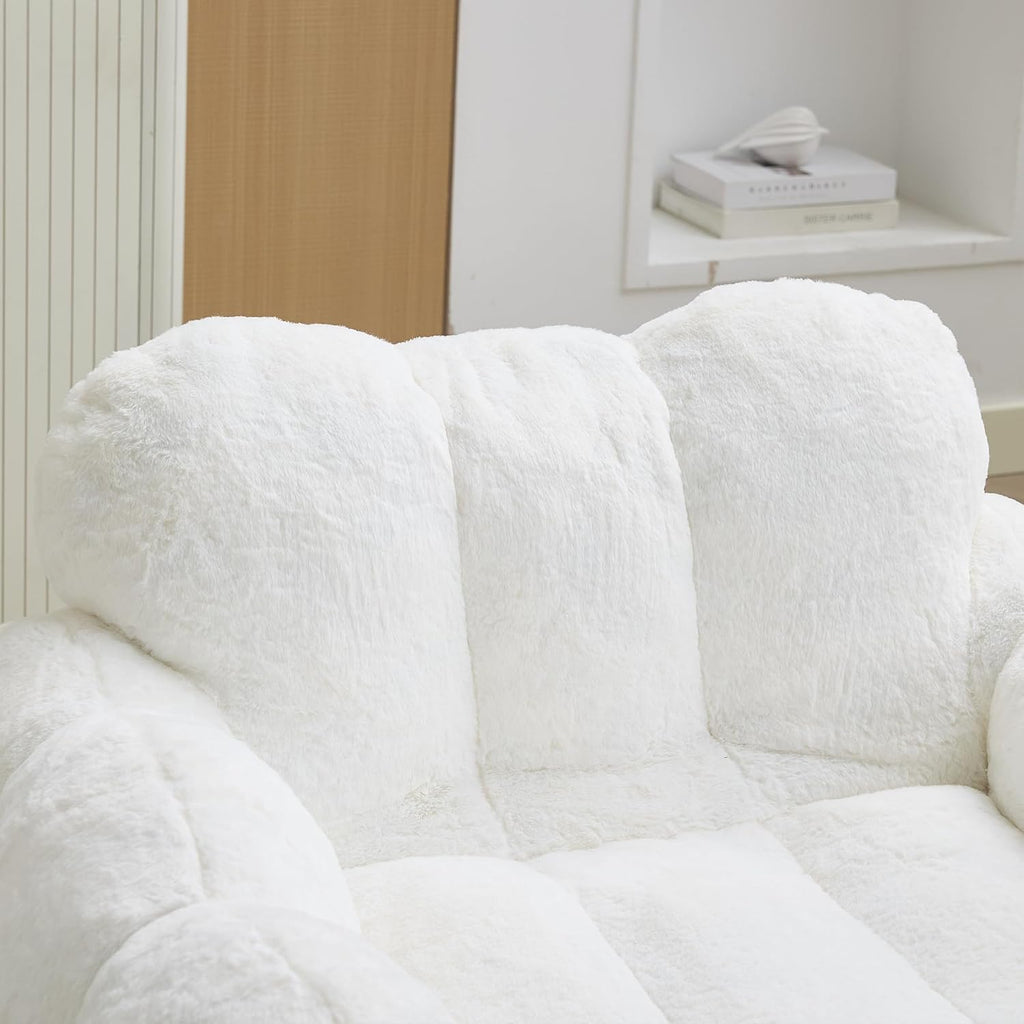 Lotus Flower Plush Single Sofa Chair, White, Super Soft Lazy Bean Bag Chair, 41.34 x 35.44 x 29.53 inches, Weight Capacity 380 lbs, for Living Room Bedroom