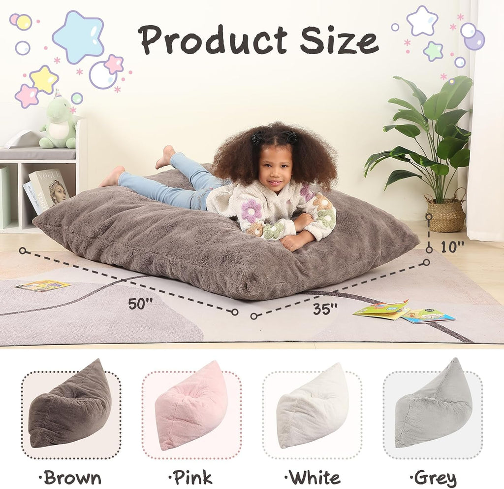 MOMCAYWEX 3-in-1 Kids Bean Bag Chair, Giant Pillow Floor Cushion, 35" x 50" x 10", Dark Brown