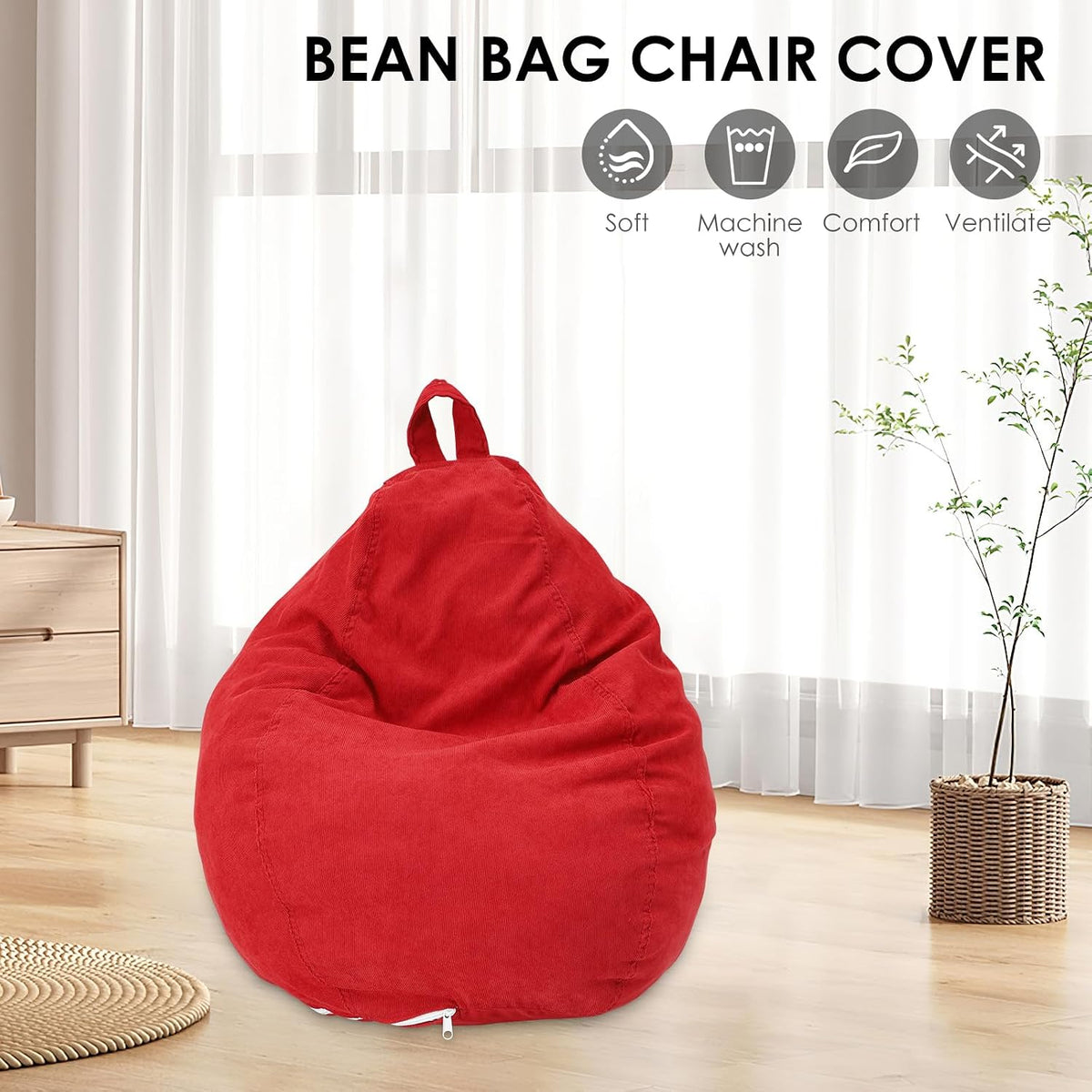 Bean Bag Chair Cover No Filler, 16 x 18 inches Comfortable Beanbag Chairs Cover with Handle,Soft Corduroy Bean Bag Cover, Plush Toys Organizer Holder,Stuffed Animal Bean Bag for Kids Adults Plush Toys