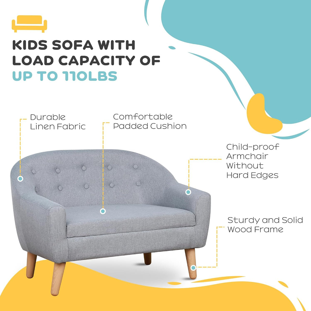 Qaba 2-Seat Kids Sofa Children's Couch Ages 3-7 11" High Seat Gray