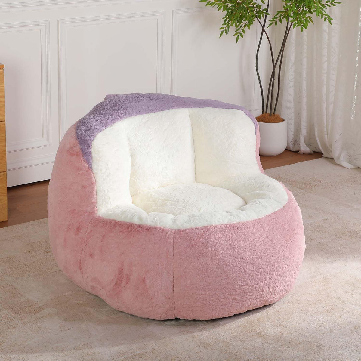 Oversized Bean Bag Chairs, Memory Foam Boneless Lazy Sofa, Faux Fur Floor Comfy Lounger, No Assembly Required for Bedroom, Apartment and Living Room (Pink)