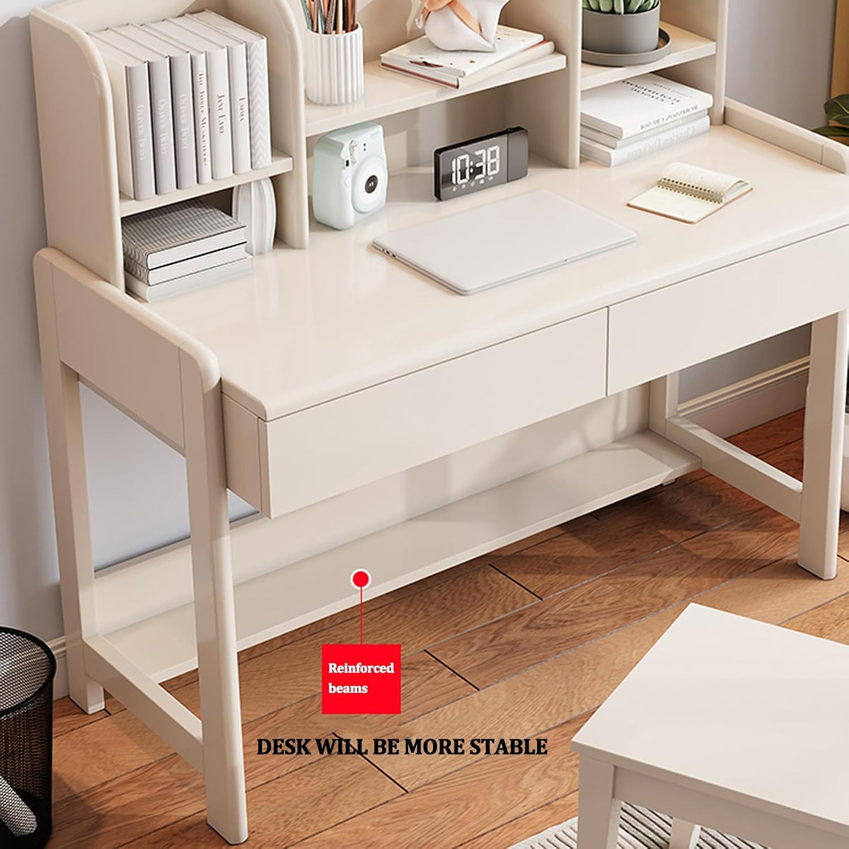Solid Wood Kids Study Desk Height Adjustable, Home Office Small Children Study Desk with Drawers Small Space, Study Table with Open Hutch, Omputer Workstation & Writing Table 80cm
